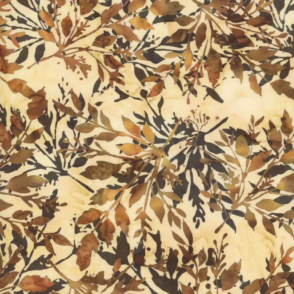 Coffee Shoppe Leafy Palomino batik quilting fabric by Hoffman Fabrics, SKU X2646-267