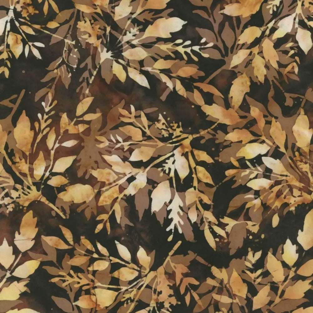 Coffee Shoppe Leafy Cappuccino brown and tan batik quilting fabric by Hoffman Fabrics