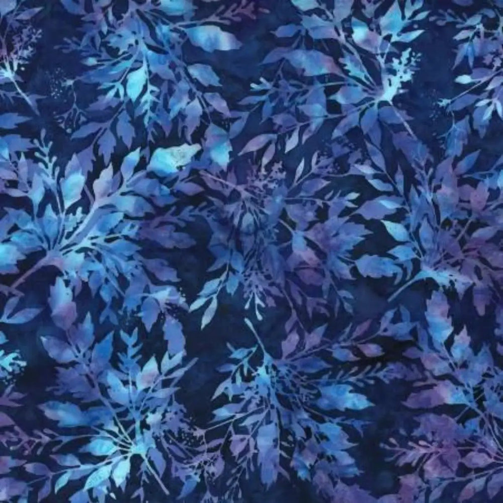 Morning Glory Leafy Salvia blue and purple batik quilting fabric by Hoffman Fabrics
