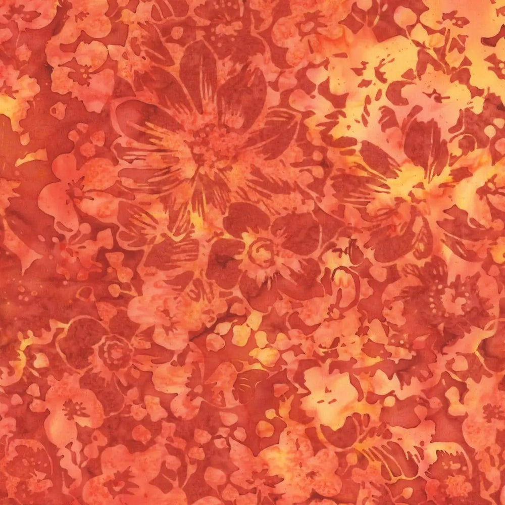 Ember Glow Packed Floral Cayenne orange batik quilting fabric by Hoffman Fabrics, SKU X2651-431