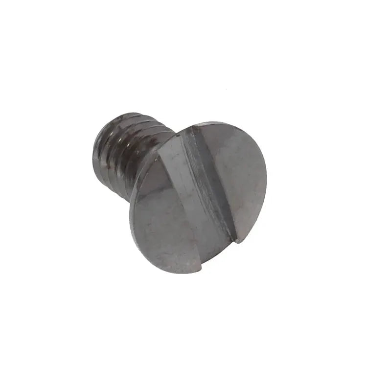 Single needle plate screw for Baby Lock sewing machines, metal silver finish.