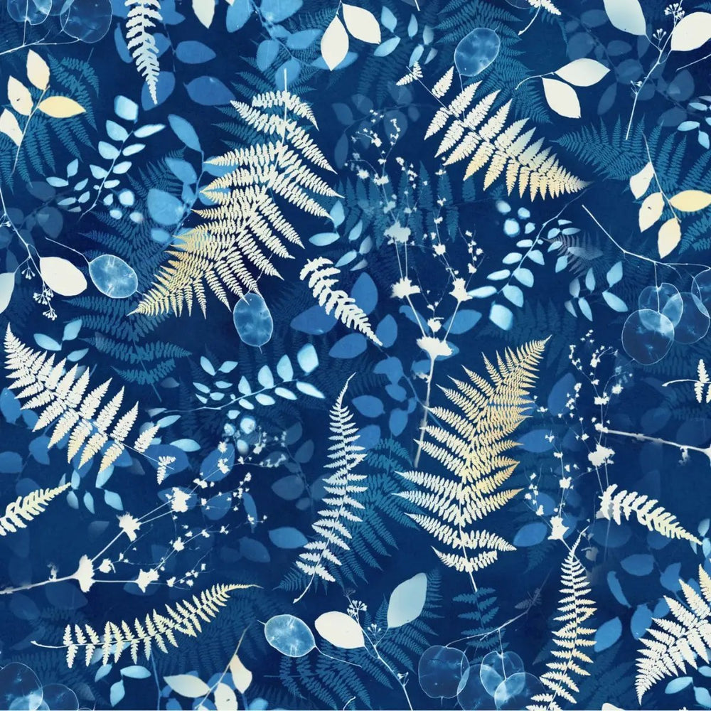 Naturescape Digital Ferns Light Navy botanical quilting fabric by Liz St. Andre for Clothworks