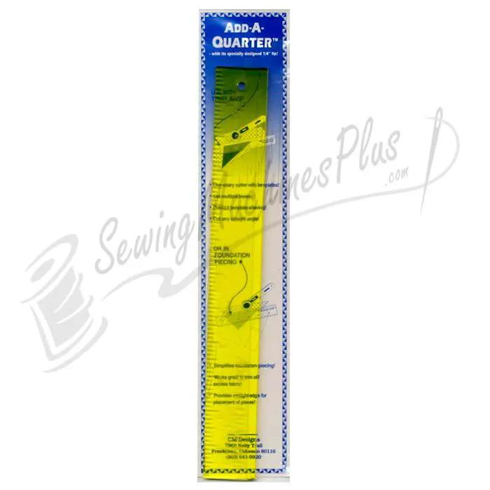 Add-A-Quarter ruler, CM Designs, 1 1/2in x 12in, yellow transparent ruler in packaging