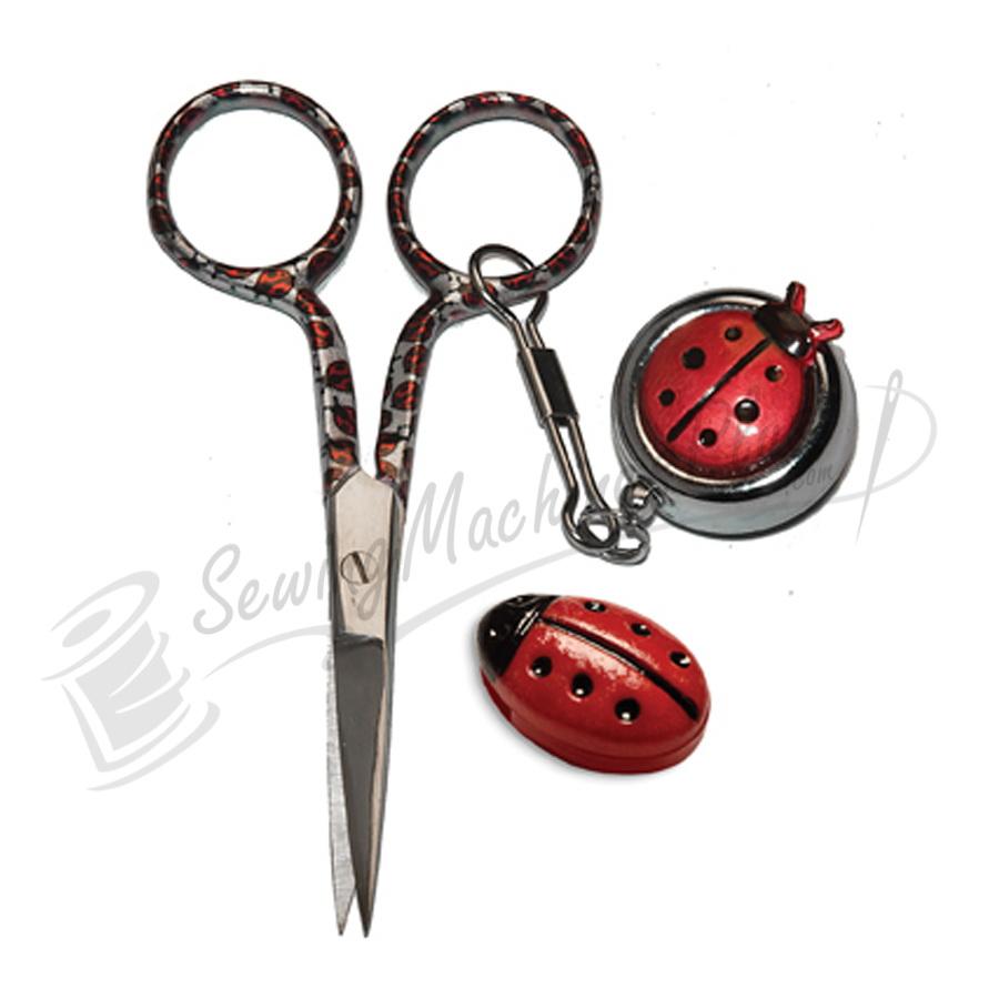 Creative Notions Lady Bug Set 3.5 inch Scissor with Handpainted Rectractable Leash - Sewingmachinesplus.com