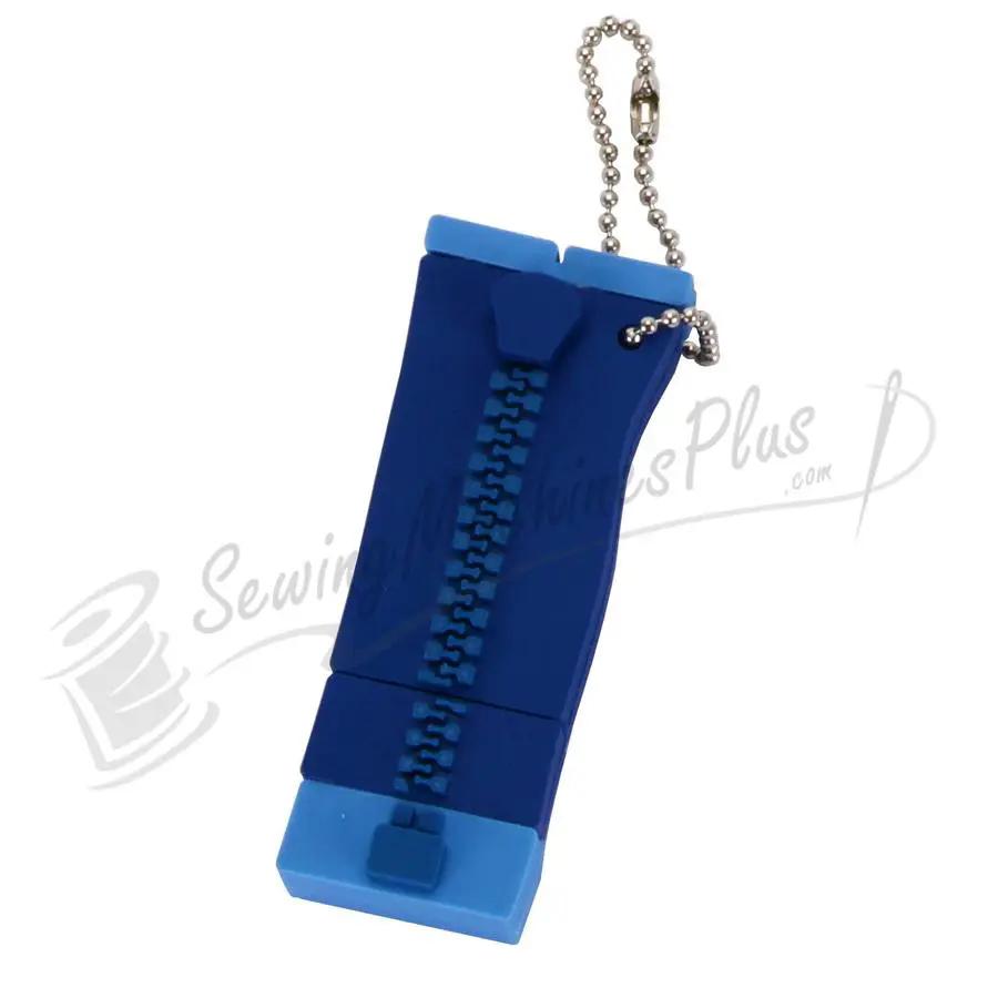 Zipper USB flash drive, blue, 2GB capacity with ball-chain keyring