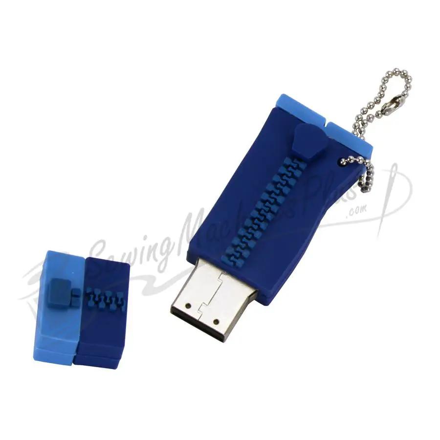 Zipper USB flash drive, blue, 2 GB with cap and ball-chain keychain