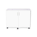 Arrow MOD sewing cabinet on caster wheels, white finish with two doors.
