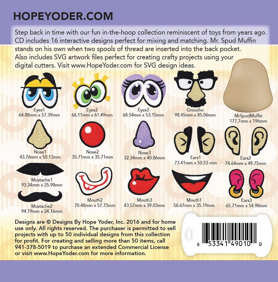 Mr. Spud Muffin  Embroidery CD w/SVG - Designs by Hope Yoder