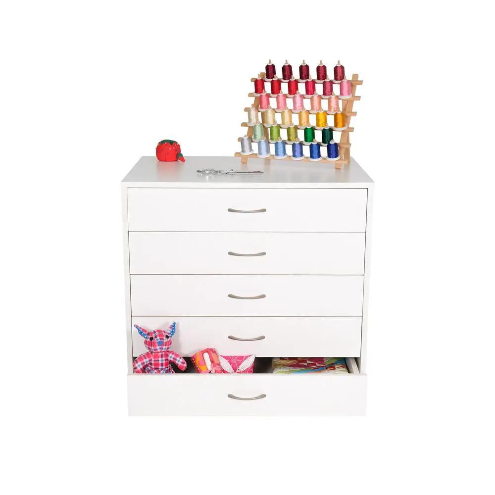 Arrow Mod 5 Drawer Caddy white dresser with thread spool rack on top
