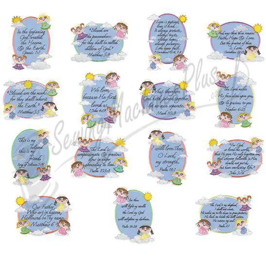 Dakota Collectibles Angels With Verses Embroidery Designs collection of colorful angel verse motifs.