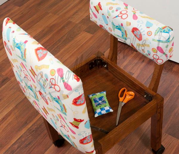 Arrow Sewing Chair White Riley Blake fabric on Oak 7000W