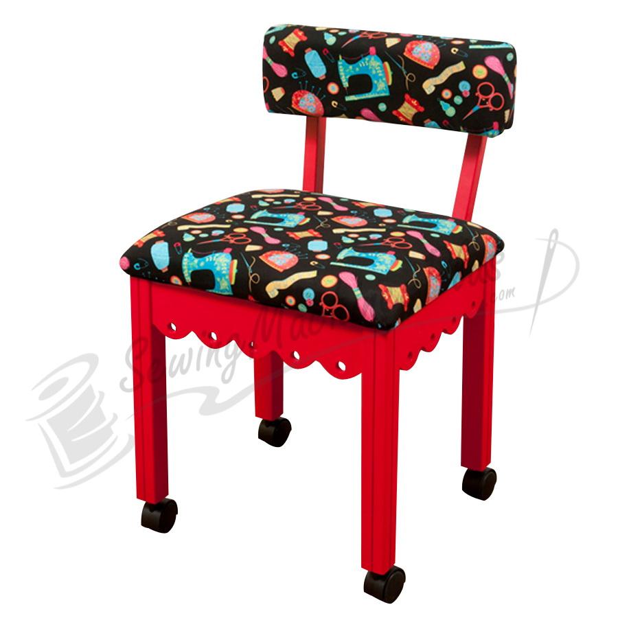 Arrow Sewing Chair Black Riley Blake fabric on Red 7016B