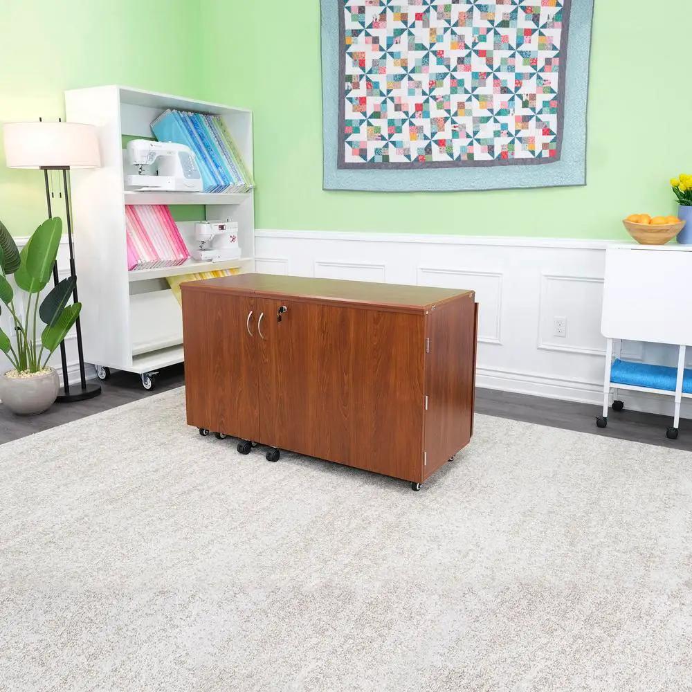 Kangaroo Sewing Furniture TEAK sewing cabinet on caster wheels