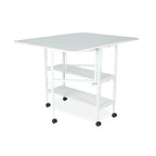 Arrow White Dixie Adjustable Cutting Table with wheels and two lower shelves
