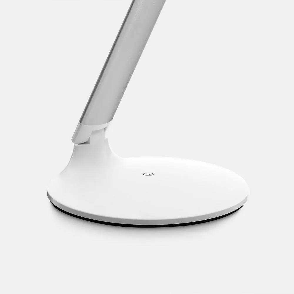 Daylight Halo LED Table Magnifier with round white base and silver arm