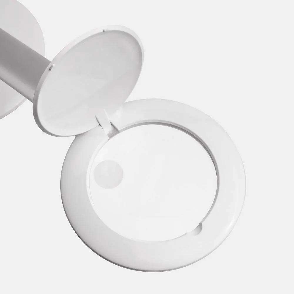Daylight Halo LED Table Magnifier, white round magnifying lamp with hinged lid
