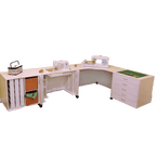 Arrow Mod Squad 4-piece sewing cabinet set in white with drawers and cabinets.