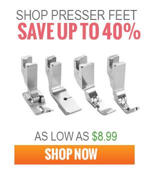 Promotional Banner for Sewing Machine Presser Feet with text