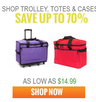 Promotional Banner for Trolly, Totes and Cases with text
