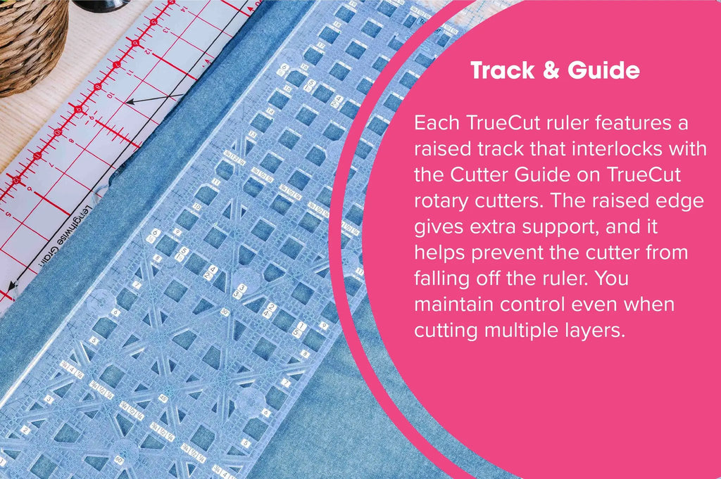 Grace TrueCut Original 3 in x 18 in ruler, clear blue plastic with grid markings