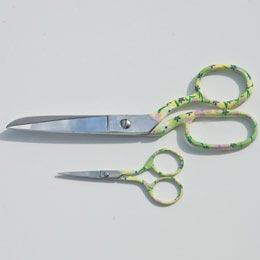 Beautiful Scissors Set - 8" Dressmaker & 4" Embroidery Scissors (Green Floral Pattern)