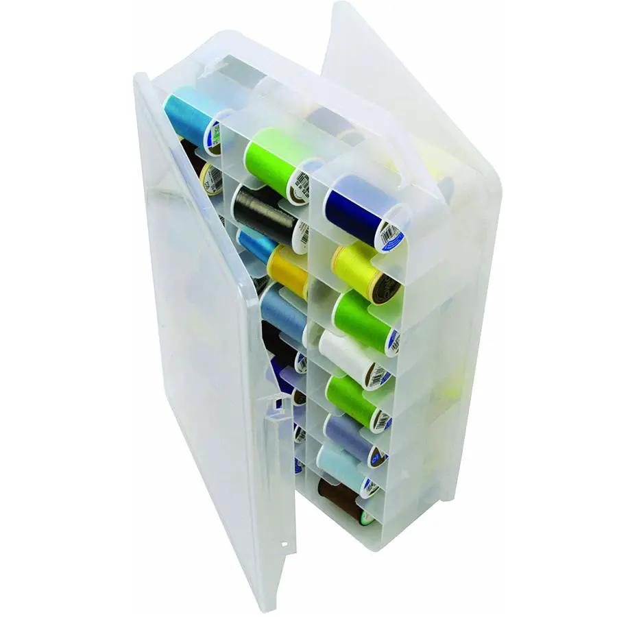 Doorbuster Creative Options double-sided clear craft storage case with numerous thread spools