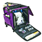 Tutto 17in serger on wheels luggage, purple rolling bag with spool storage and interior organizer