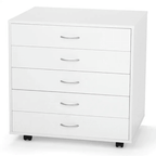 Arrow Mod Squad sewing cabinet with five white drawers on caster wheels