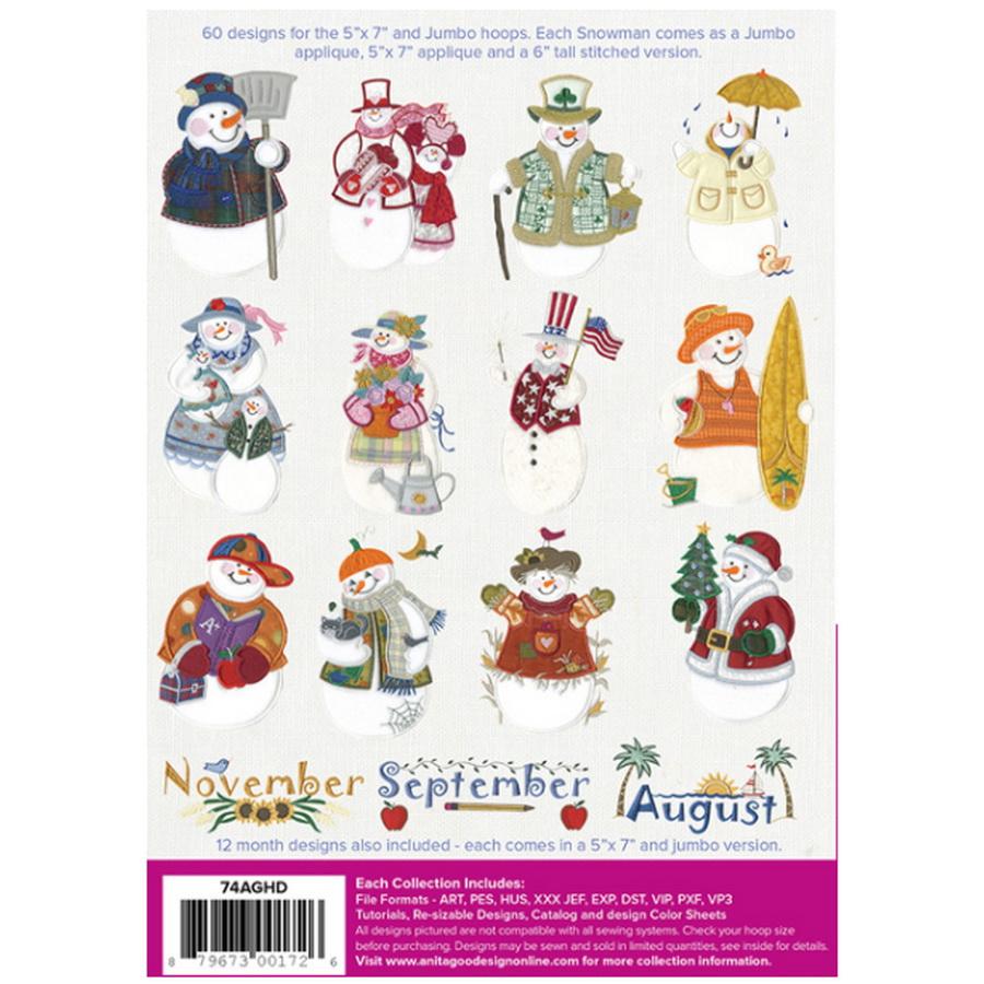 Anita Goodesign Snowmen For All Seasons (60 Designs) - Sewingmachinesplus.com
