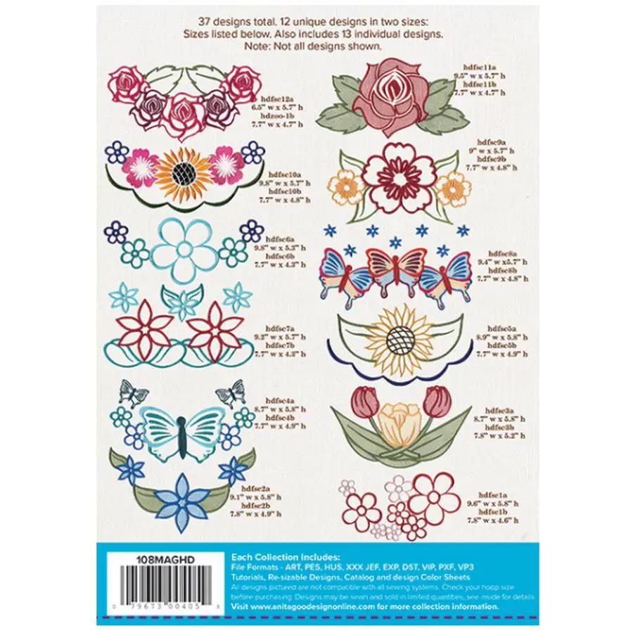 Anita Goodesign Mini Floral Scarfs Design Pack (108maghd - Sewingmachinesplus.com