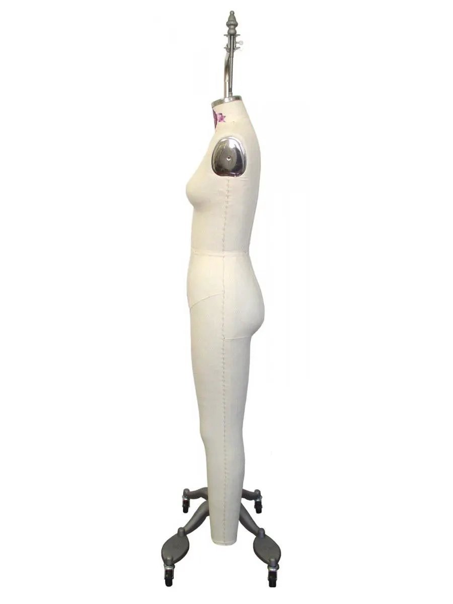 PGM-Pro 605A dress form on a wheeled stand; white fabric, full-body female/junior form with collapsible shoulders.