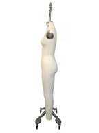 PGM-Pro 605A dress form on a wheeled stand; white fabric, full-body female/junior form with collapsible shoulders.
