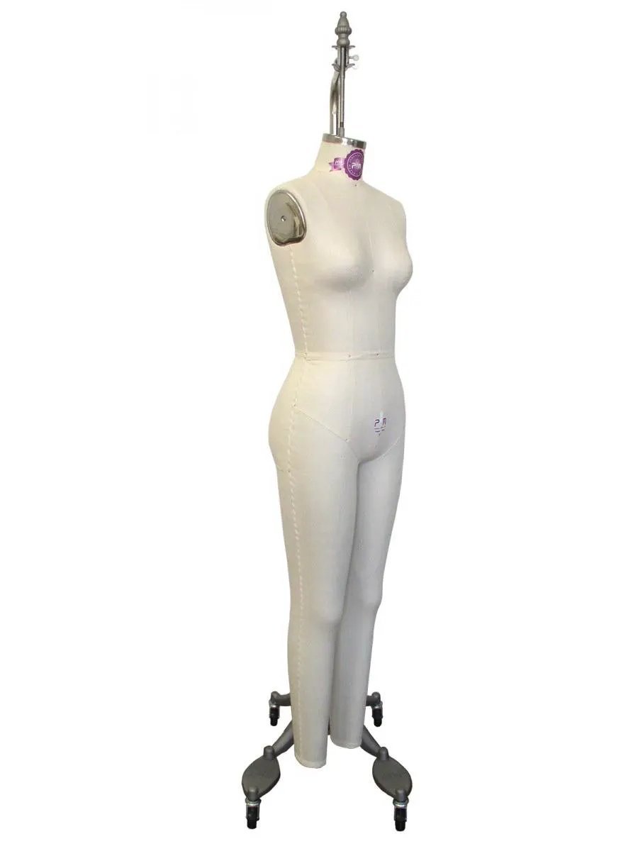 Dress form PGM-Pro 605A, white full-body female/junior, collapsible shoulders, on wheeled stand.