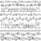 Threaders Embroidery Transfer Sheets - Pets: black line-art motifs of dogs, cats, bones, paw prints, yarn balls, fish