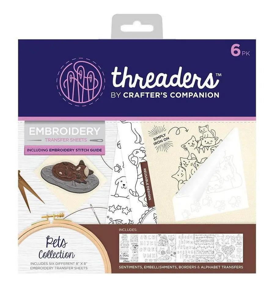 Threaders Embroidery Transfer Sheets - Pets, 6-pack by Threaders, includes six 8x8 pet design transfers