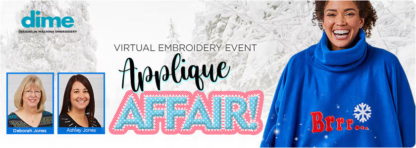 Promotional banner for a virtual embroidery event 