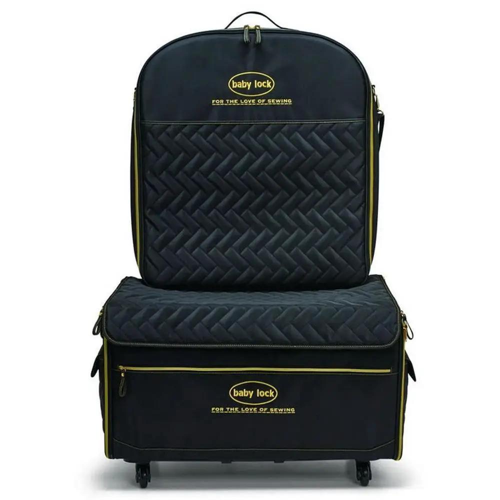 Black bags with quilted pattern and 'baby lock' branding