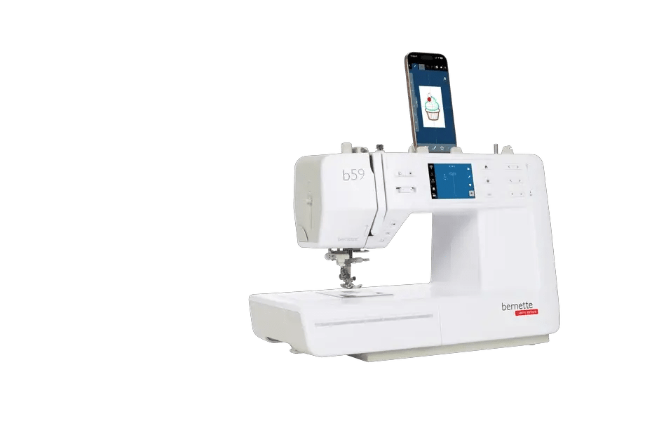 Bernette B59 sewing and embroidery machine, white with touchscreen display