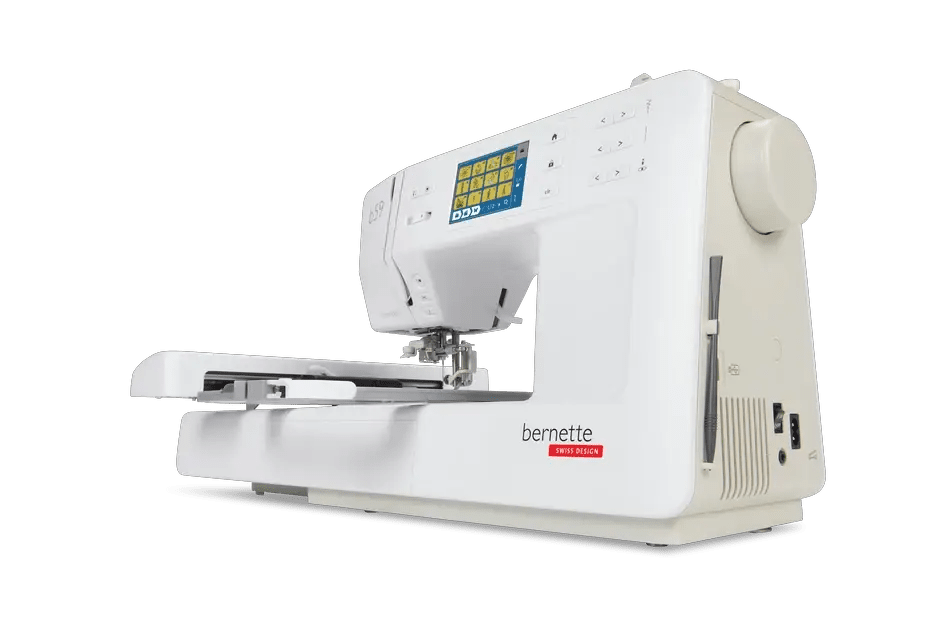 Bernette B59 sewing and embroidery machine, white with Bernette Swiss Design branding