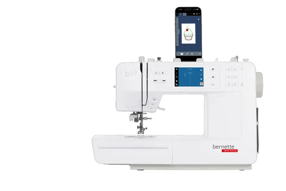 Bernette B59 sewing and embroidery machine, white with built-in touchscreen display