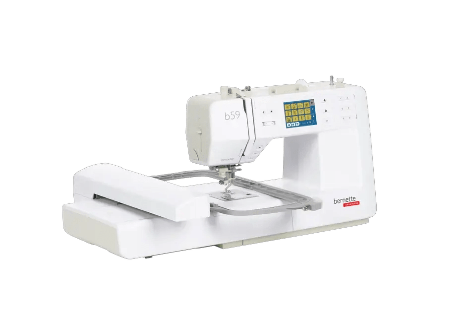 Bernette B59 sewing and embroidery machine, white with color touchscreen display