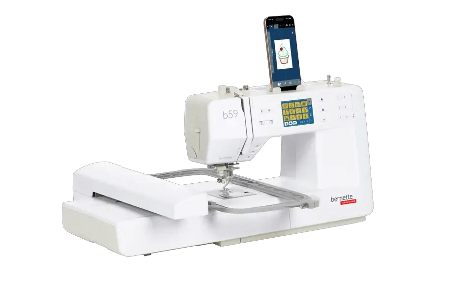 Bernette B59 sewing and embroidery machine, white with built-in touchscreen display