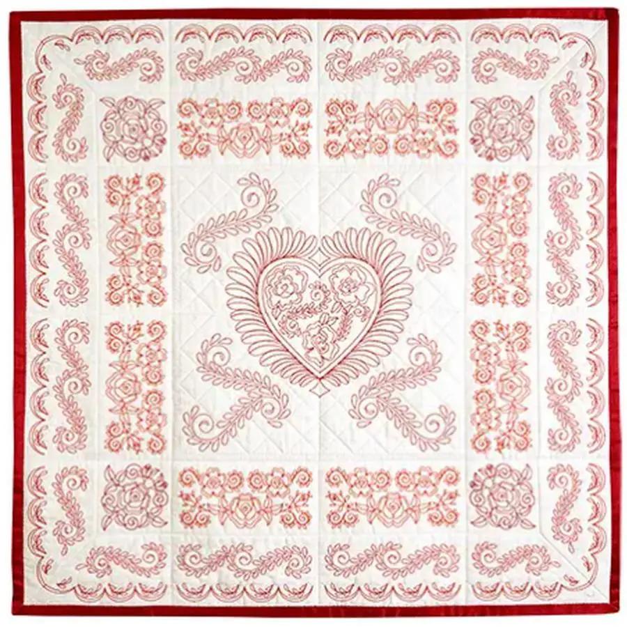Anita Goodesign Quilters Dream 2 155AGHD embroidery design quilt panel in red on white with a central heart motif.