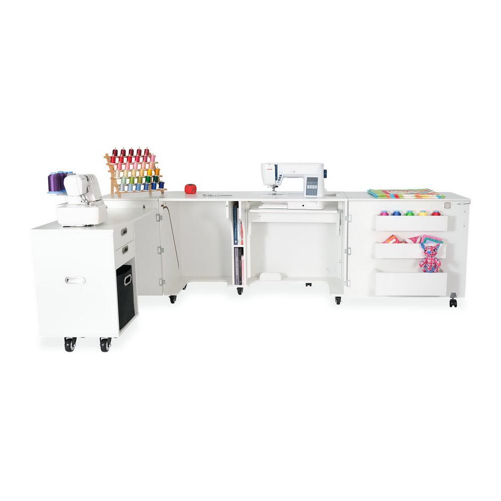 Kangaroo Sewing Furniture Aussie Studio and Dingo II WHITE Sewing Cabinets with Air Lift (AS-WHT)