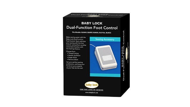 Baby Lock Dual-Function Foot Control box in black packaging, sewing accessory.