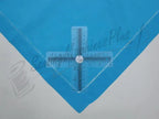 DIME machine embroidery blue fabric swatch with cross-shaped ruler overlay