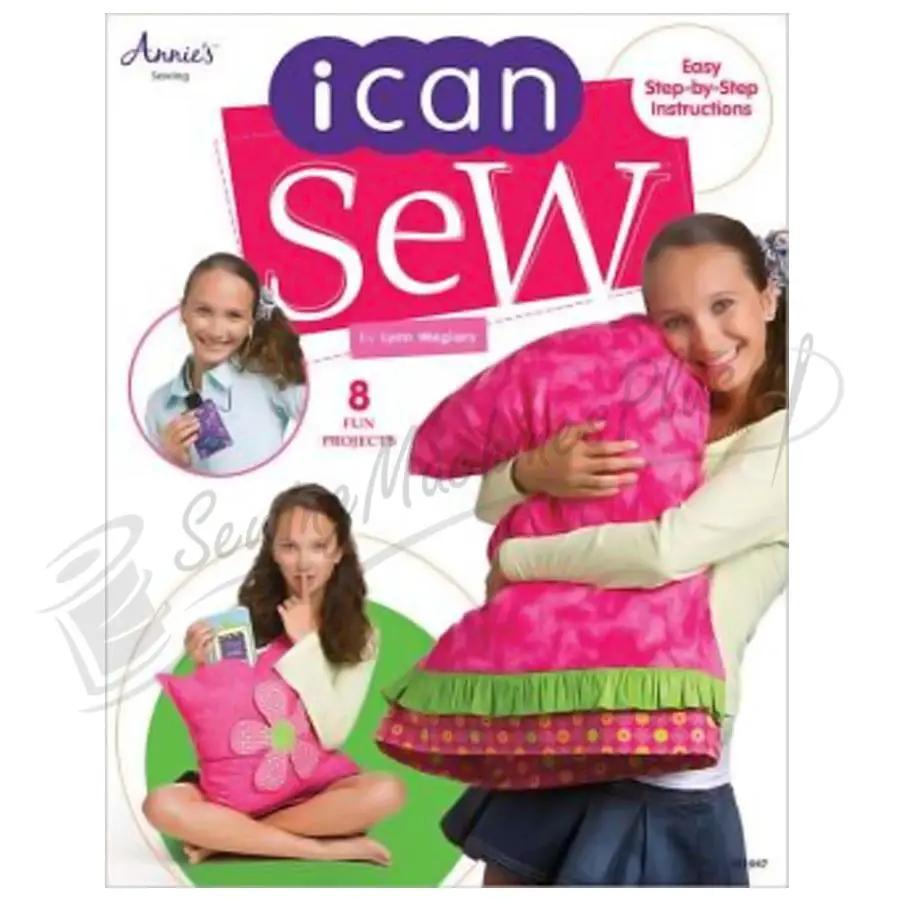 I Can Sew book by Annie's Crafts featuring pink cushions and 8 sewing projects
