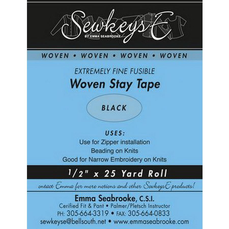 Xtrmly Fine Woven Stay Tape .5inx25yd RL Black