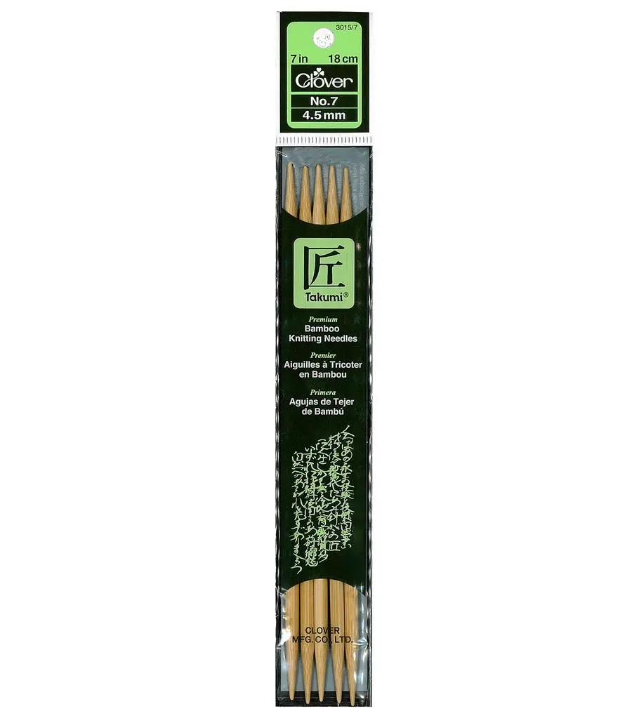 Clover Takumi bamboo 7-inch knitting double-pointed needles set of 7, 4.5 mm No.7