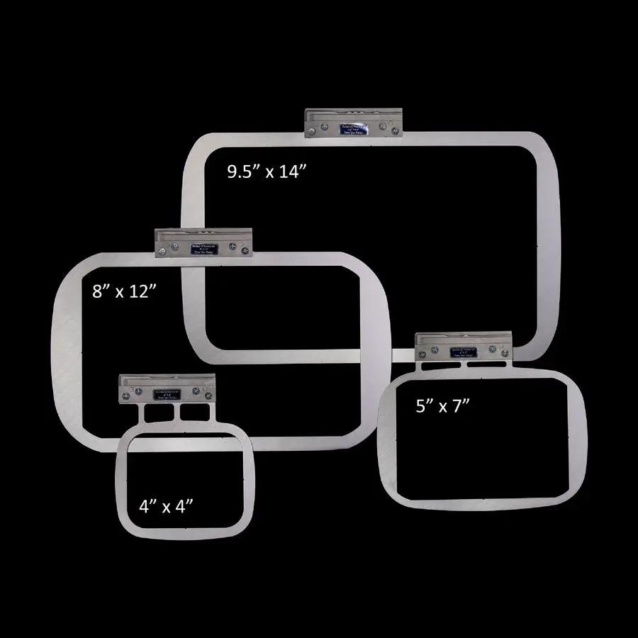 Durkee embroidery hoops power pack; four metal hoops in sizes 9.5x14, 8x12, 5x7 and 4x4.